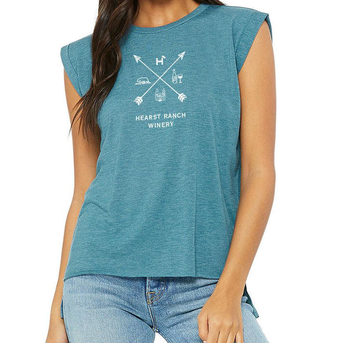 Women's flowy muscle clearance tee with rolled cuff
